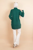 Fermuarlı Yarım Hakim Yaka Dik Fitilli Tunik Kazak Zümrüt - 3