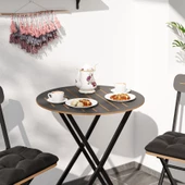 Eportatif Minderli Bistro Takım Bahçe Masa Sandalye Yuvarlak Füme  1486 - 3