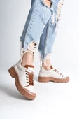 JANE Bağcıklı Ortopedik Taban Cilt Kadın Sneaker Ayakkabı TT Krem - 2