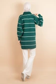 Yarım Fermuarlı Kalın Aralıklı Çizgili Tunik Kazak Zümrüt - 4