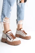 AGATHA Bağcıklı Fermuarlı Ortopedik Taban Cilt Kadın Sneaker Ayakkabı TT Krem - 1