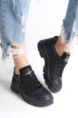 AGATHA Bağcıklı Fermuarlı Ortopedik Taban Cilt Kadın Sneaker Ayakkabı ST Siyah - 1