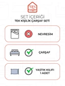 Beyaz Pamuklu Çizgili Saten Lastikli Çarşaf Takımı Tek Kişilik  + 1 Yastık Kılıfı - 4