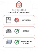 Pudra Pamuklu Çizgili Saten Lastikli Çarşaf Takımı Çift Kişilik  + 2 Yastık Kılıfı - 4