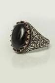 Oval Siyah oniks Taşlı 925 Gümüş Erkek Yüzük - 6
