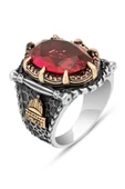 Kubbetüs Sahre Kırmızı Taşlı 925 Gümüş Erkek Yüzük thumbnail 2