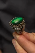 Yeşil Kaplan Gözü Taşlı 925 Gümüş Erkek Yüzük thumbnail 6