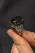 Oval Siyah oniks Taşlı 925 Gümüş Erkek Yüzük - 1