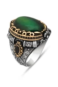 Yeşil Kaplan Gözü Taşlı 925 Gümüş Erkek Yüzük thumbnail 2