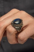 Mavi Kaplan Gözü Taşlı 925 Gümüş Erkek Yüzük thumbnail 1