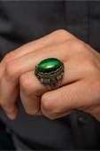 Yeşil Kaplan Gözü Taşlı 925 Gümüş Erkek Yüzük thumbnail 1