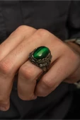 Yeşil Kaplan Gözü Taşlı 925 Gümüş Erkek Yüzük thumbnail 7