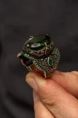 Yeşil Taşlı Oval 925 Gümüş Erkek Yüzük - 7