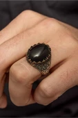 Oval Siyah oniks Taşlı 925 Gümüş Erkek Yüzük - 5