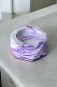 Mermer Desenli  Kesimli Oval Dekoratif Küllük Kül Tablası  Mor - 2