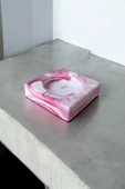 Mermer Desenli Kare Dekoratif Küllük Kül Tablası  Pembe - 2