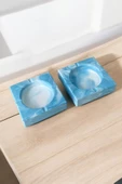 Mermer Desenli Dekoratif Küllük Kül Tablası 3'lü Set  Mavi - 4