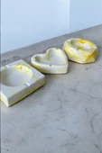 Mermer Desenli Dekoratif Küllük Kül Tablası 3'lü Set  Sarı - 1