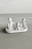 Üçlü Aile Dekoratif Obje Biblo + Oval Tabak (8 cm-7 cm-6 cm)  Beyaz-Tabaklı - 1