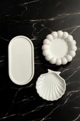 Dekoratif Tabak Seti Oval Tabak & Bubble Tabak & Midye Tabak | Beyaz | - 1