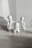 Üçlü Aile Dekoratif Obje Biblo + Oval Tabak (8 cm-7 cm-6 cm)  Beyaz - 2