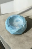 Mermer Desenli  Kesimli Oval Dekoratif Küllük Kül Tablası  Mavi - 2