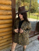 Kadın Leopar Desen Kaşe Ceket - 5