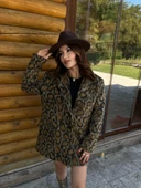 Kadın Leopar Desen Kaşe Ceket - 1