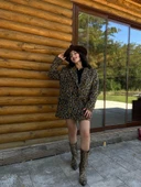 Kadın Leopar Desen Kaşe Ceket - 4