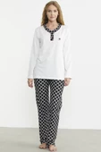 Kareli Çift Renk Pijama Takım - Ekru thumbnail 1