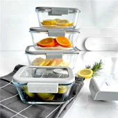 Neoflam Fika Glace Vakumlu Cam Saklama Kabı Seti Gri 5 Parça - 2