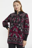 Çiçek Desenli Kalın Yün Triko Ceket - Siyah - 4