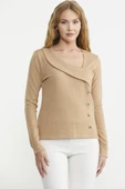 Yaka Detaylı Triko Kazak - Kamel thumbnail 3