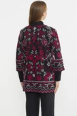 Çiçek Desenli Kalın Yün Triko Ceket - Siyah - 5