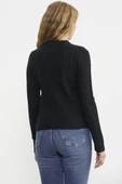 Saç Örgü Beli Oturmalı Triko Kazak - Siyah thumbnail 6