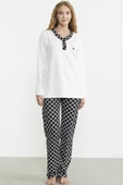 Kareli Çift Renk Pijama Takım - Ekru thumbnail 2