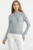 Saç Örgü Beli Oturmalı Triko Kazak - Gri thumbnail 2