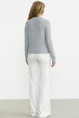 Saç Örgü Beli Oturmalı Triko Kazak - Gri thumbnail 6