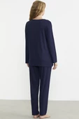 Önden Düğmeli Rahat Kalıp Pijama Takım - Lacivert - 6