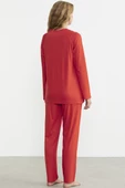 Nakış Detaylı  Düğmeli Pijama Takım - Mercan - 6