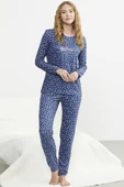 Desenli Yumoş Pijama Takım - Mavi - 2
