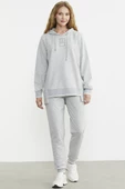 Kapüşonlu Etek Ucu Örme Detaylı Eşofman Takım - Gri thumbnail 1