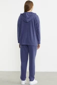 Kapüşonlu Polar Tunik Eşofman Takım - Indigo - 6