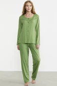 Düğme Kapamalı Rahat Kalıp Pijama Takım - Yeşil thumbnail 1