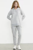 Kapüşonlu Etek Ucu Örme Detaylı Eşofman Takım - Gri thumbnail 2