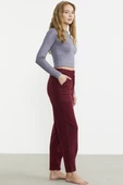 Paça Detaylı Polar Eşofman Altı - Bordo - 4