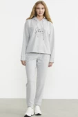 Baskı Detaylı Kapüşonlu Eşofman Takım - Gri thumbnail 4
