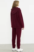 Kapüşonlu Polar Tunik Eşofman Takım - Bordo thumbnail 6