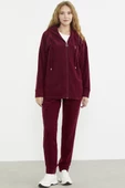 Kapüşonlu Polar Tunik Eşofman Takım - Bordo thumbnail 2