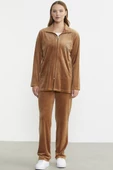 Fermuarlı Kadife Tunik Eşofman Takım - Vizon thumbnail 2